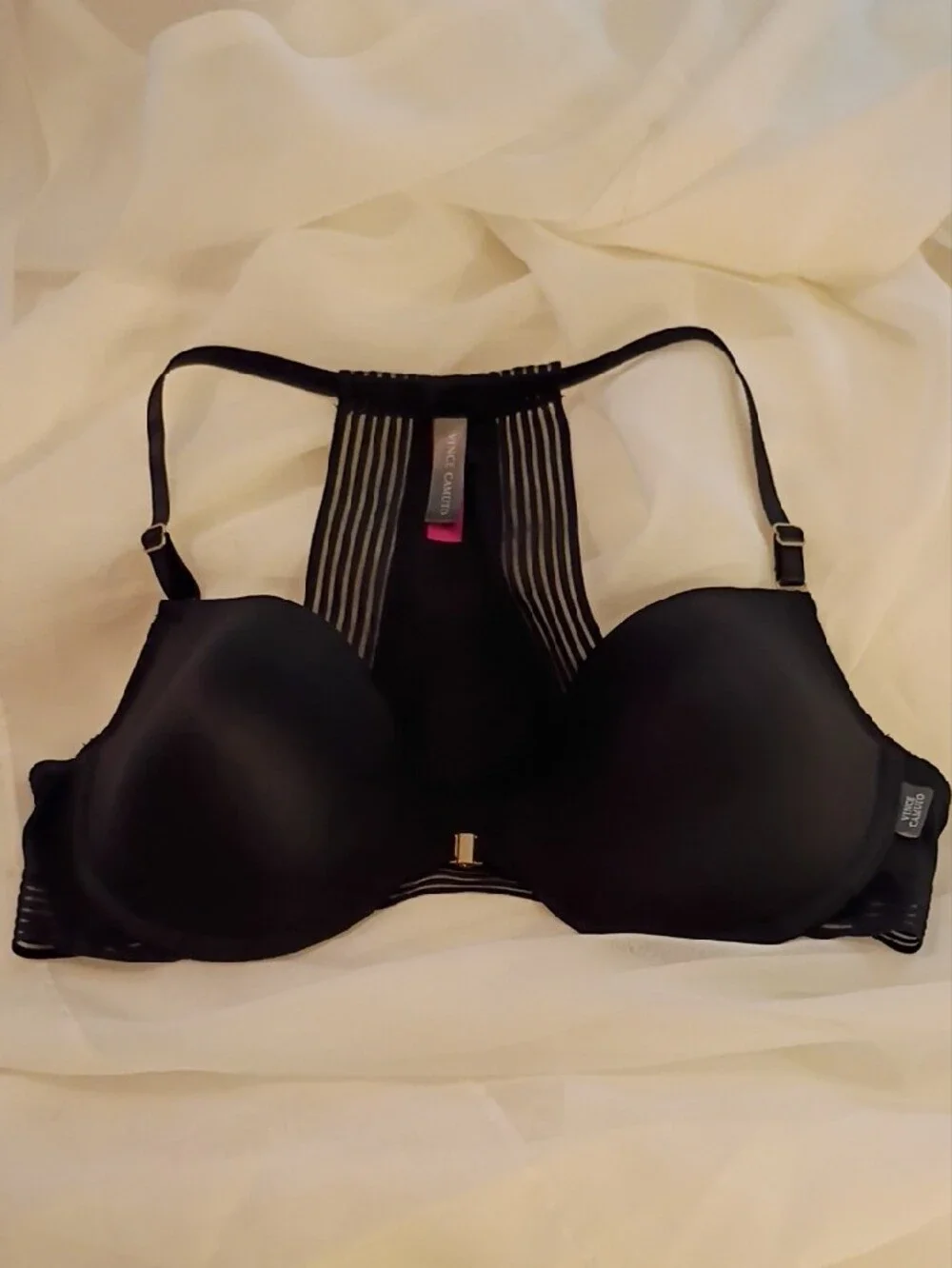 Vince Camuto Black Striped Racerback Push-Up Bra